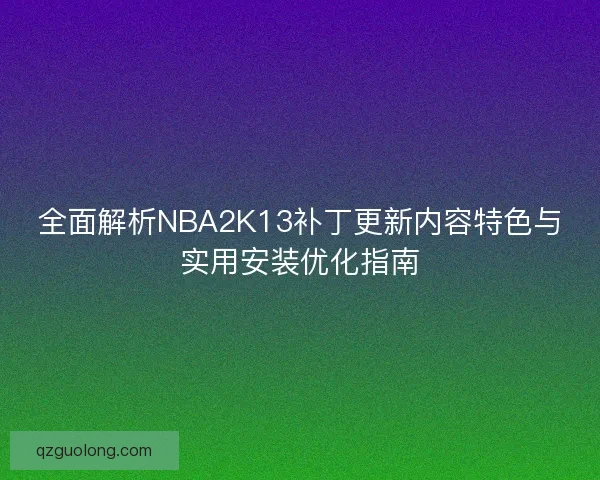 全面解析NBA2K13补丁更新内容特色与实用安装优化指南